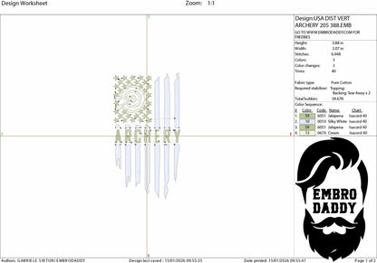 Machine Embroidery files, Archery, Usa flag, PES, DST, hus & more