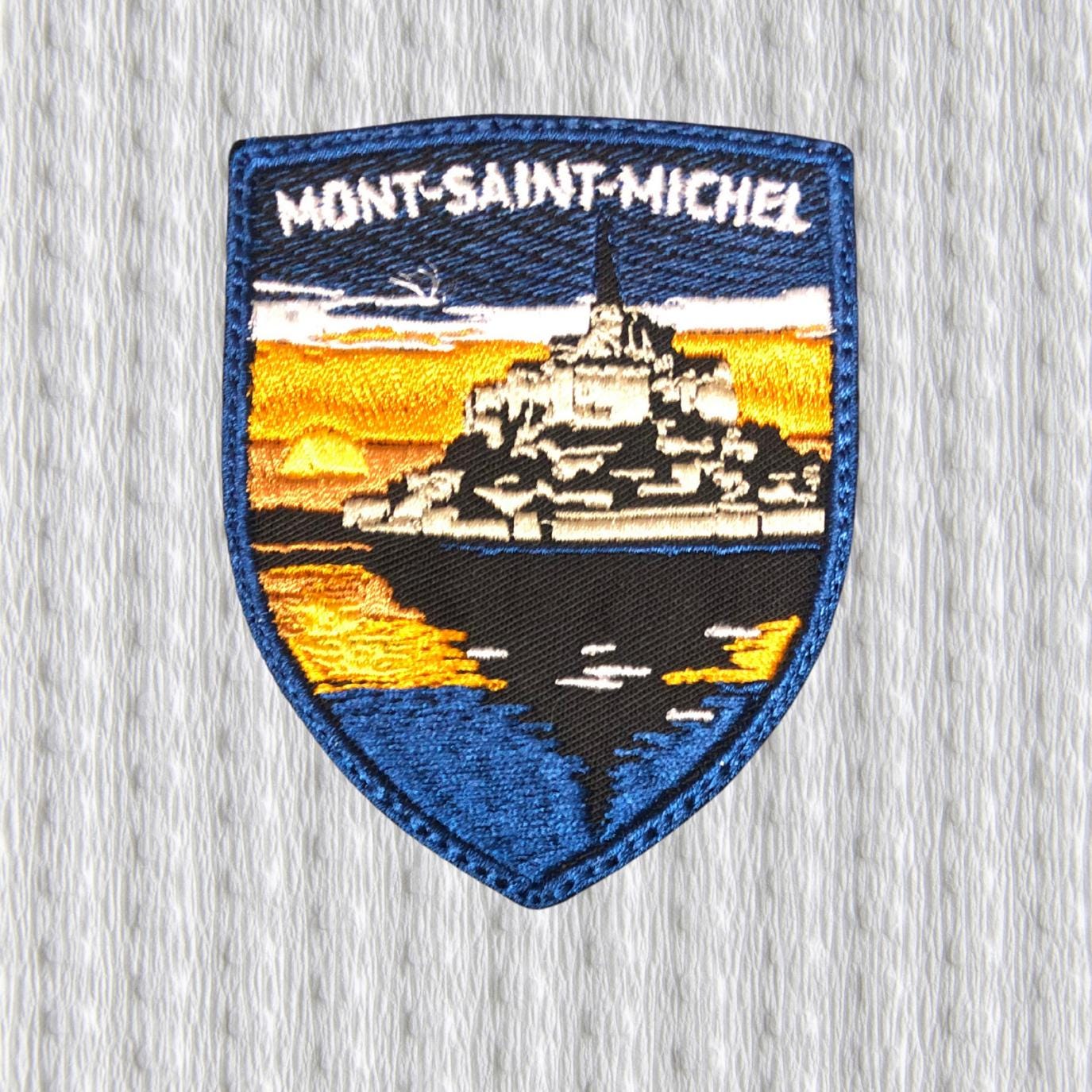 Mont-Saint-Michel Embroidered Patch – Normandy Landmark Badge, France Travel Patch, Medieval Abbey Shield Patch