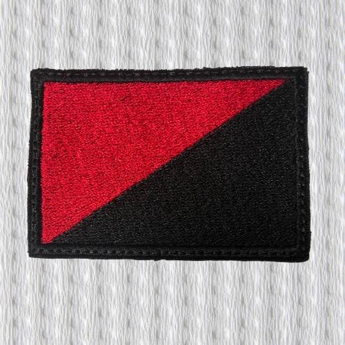 Anarcho Syndicalism, Flag Embroidered Patch, Anarchism Flag - Iron-On/Sew-On Badge, width 7.4 cm. x height 5 cm.