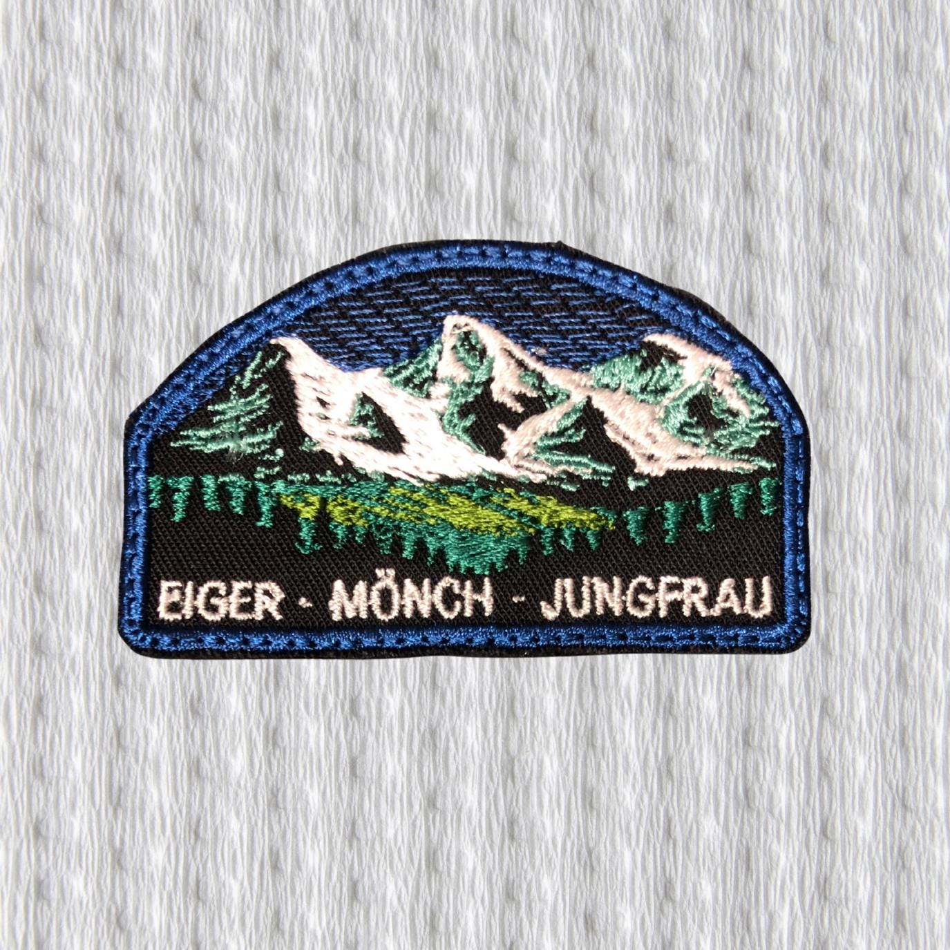Eiger, Monch, Jungfrau, Mountain Embroidered Patch – Alpine Shield Badge, Swiss Alps, Hiking Climbing Patch
