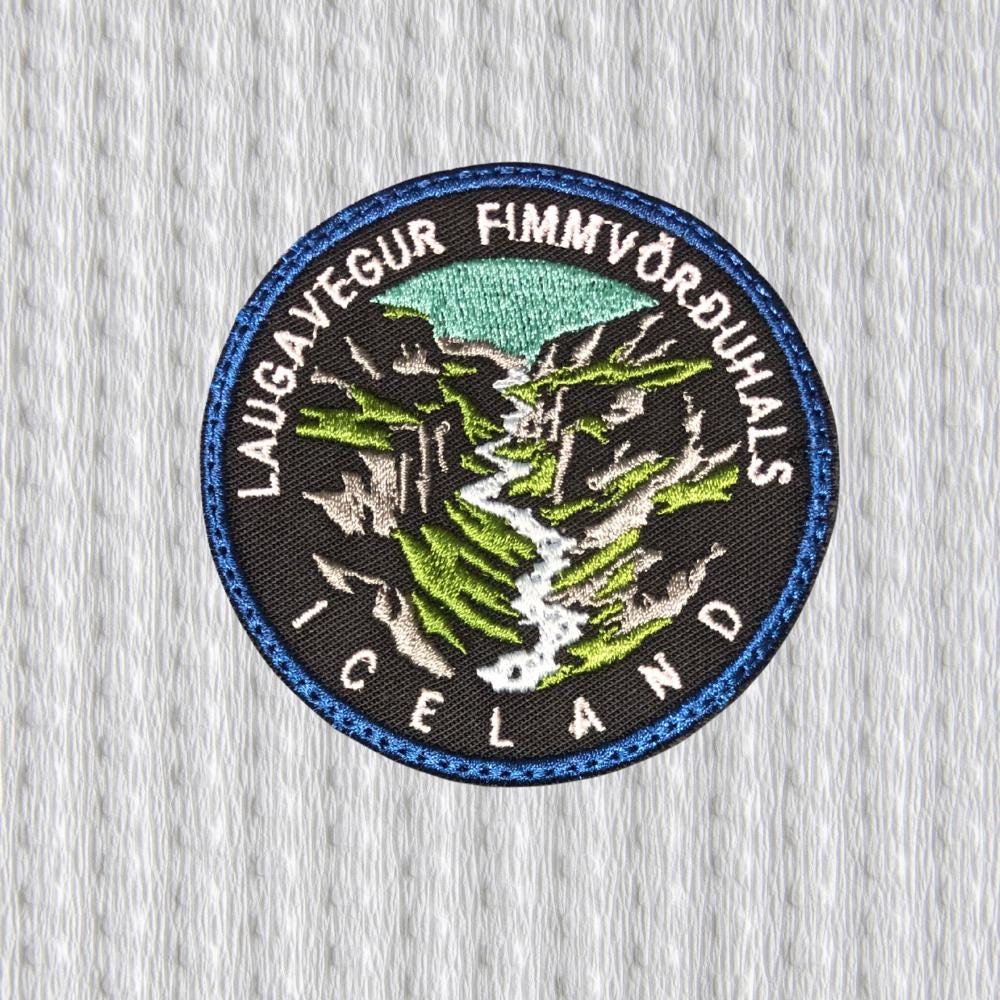 Laugavegur – Fimmvörðuháls Iceland Embroidered Patch | Hiking Trail Badge | Nordic Landscape Patch, Iron On/Sew On Patch