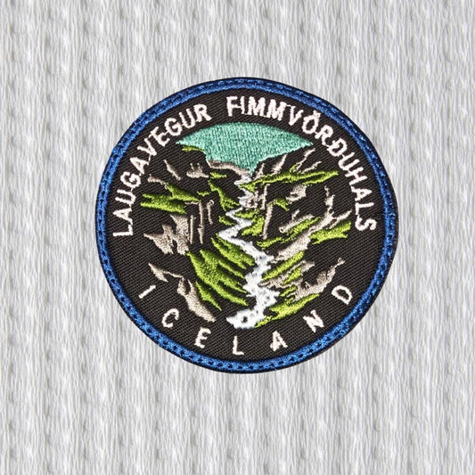 Laugavegur – Fimmvörðuháls Iceland Embroidered Patch | Hiking Trail Badge | Nordic Landscape Patch, Iron On/Sew On Patch