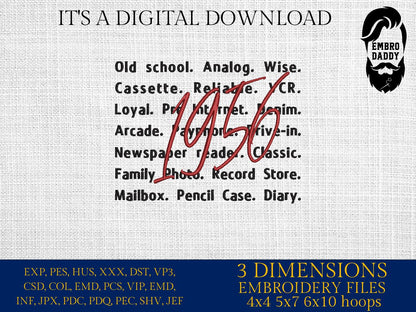 Machine Embroidery files, 1956, 1956 words, 60th Birthday, 50 year of being awesome, birthday funny, PES, xxx, hus & more