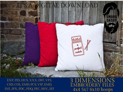Machine Embroidery files, a perfect match, Preppy Matches, Matchbox, Matchbook, Matchstick, Love, Relationship, PES, xxx, hus & more