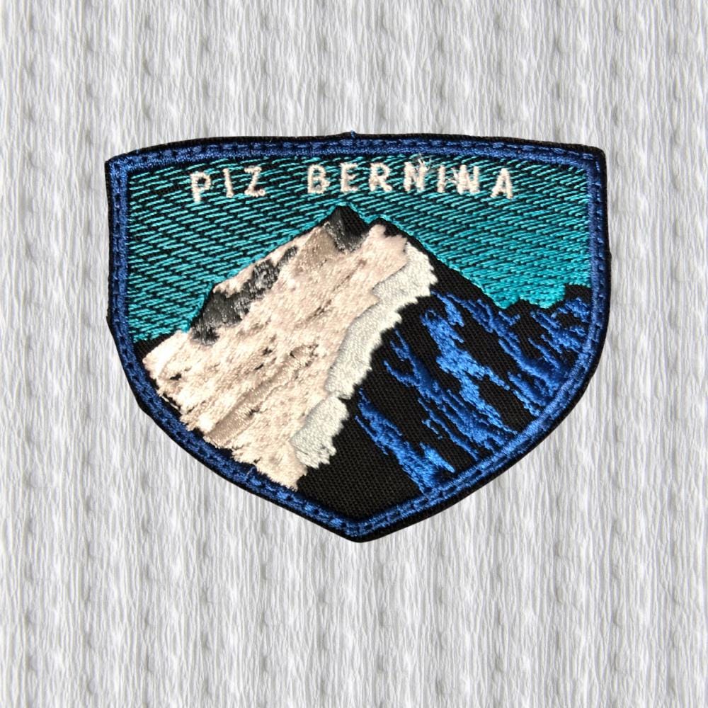 Piz Bernina Embroidered Patch – Swiss Alps Mountain Badge, Alpine Hiking Souvenir, Nature Adventure Patch