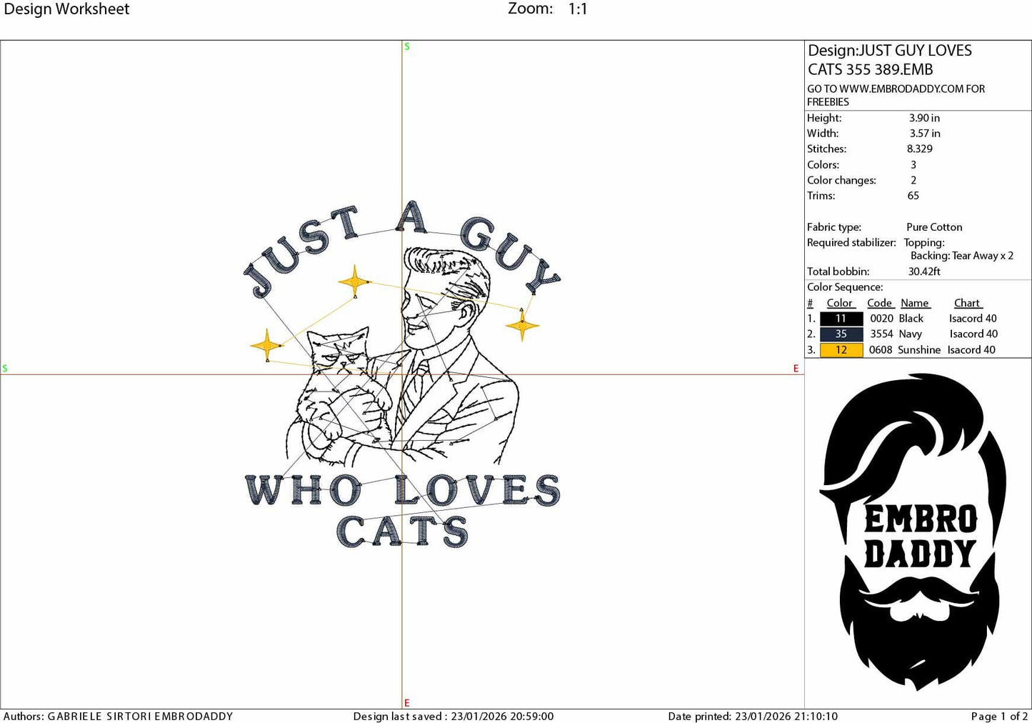 Machine Embroidery files, just a guy that loves cats, Cat Dad, Funny Cat, Funny, Sleepy, Cat, PES, DST, xxx, hus & more