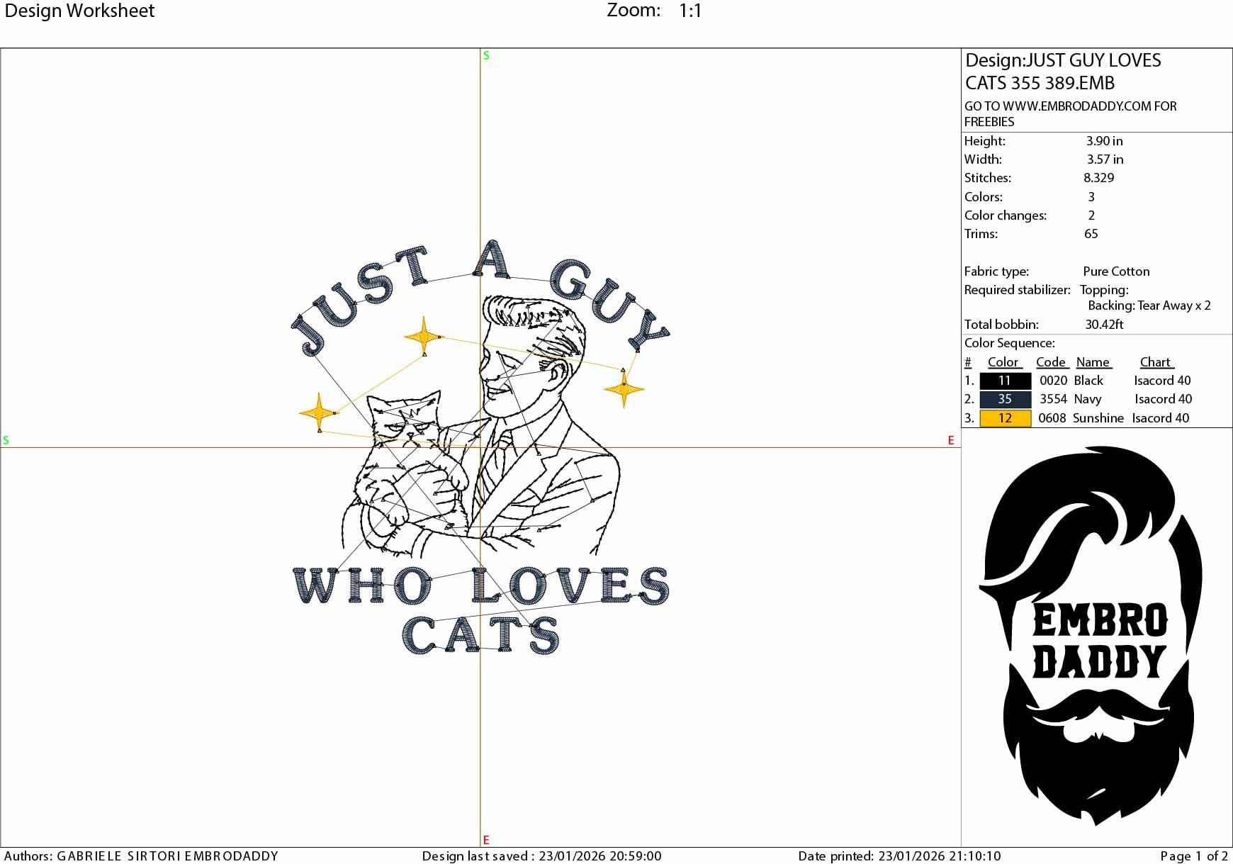 Machine Embroidery files, just a guy that loves cats, Cat Dad, Funny Cat, Funny, Sleepy, Cat, PES, DST, xxx, hus & more