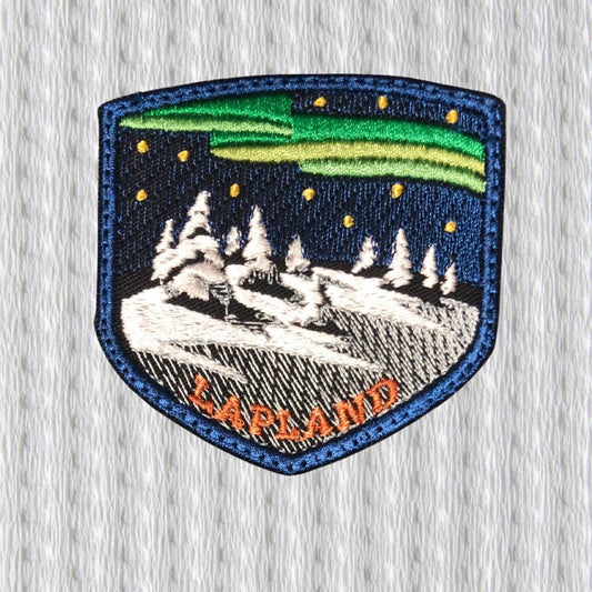 Lapland Aurora Borealis Embroidered Patch – Arctic Winter Landscape Iron On Badge