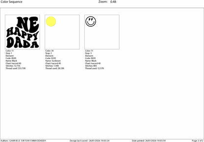 Machine Embroidery files, One Happy Dada, First Birthday, Retro Wavy Text, Happy Face Trendy, PES, DST, xxx, hus & more