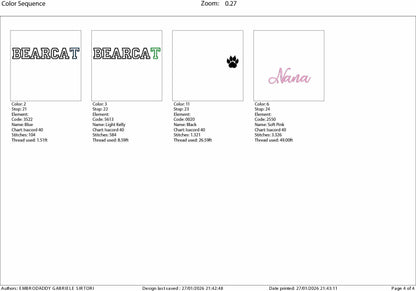 Machine Embroidery files, Bearcat nana appliqué, sport, PES, xxx, hus & more, fan embroidery files