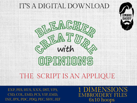 Machine Embroidery files, Funny Bleacher Creature Mom appliqué, sport, PES, xxx, hus & more, fan embroidery files