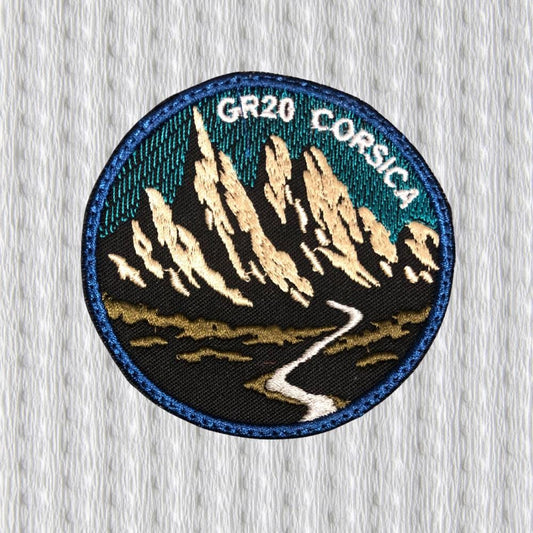 GR20 Corsica Embroidered Patch – Round Hiking Trail Badge, Mountain Adventure Patch, Outdoor Travel Souvenir