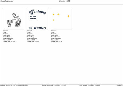 Machine Embroidery files, Gardening Because Murder Is Wrong, Vintage Retro Funny Retro Housewife, Funny Sarcastic, PES, DST, xxx, hus & more