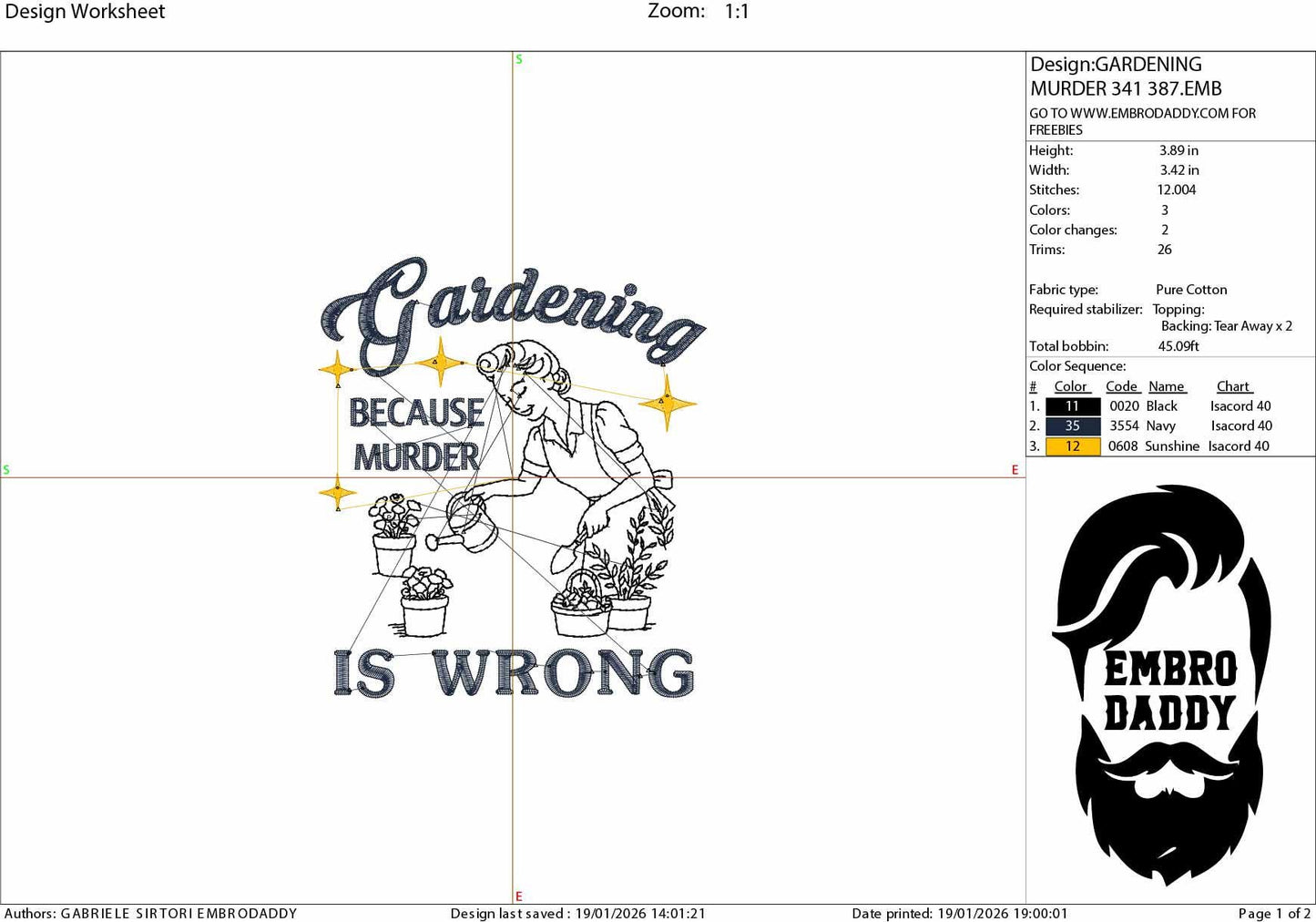 Machine Embroidery files, Gardening Because Murder Is Wrong, Vintage Retro Funny Retro Housewife, Funny Sarcastic, PES, DST, xxx, hus & more