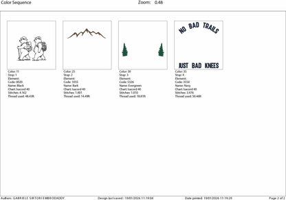 Machine Embroidery files, No Bad Trails Just Bad Knees, Outdoors, Hiking Bears, Nature, PES, xxx, hus & more