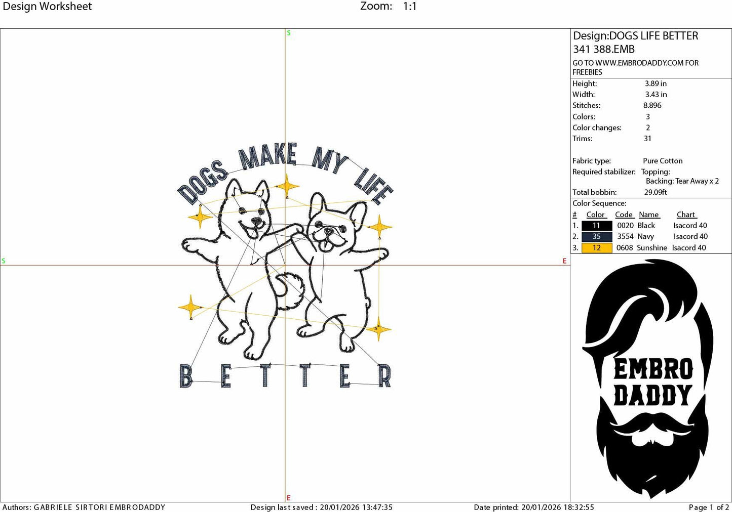 Machine embroidery files, Dogs Make My Life Better, dog, lover, Embroidery Pattern File in PES, DST, hus & more