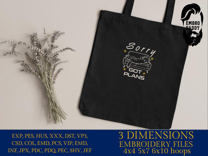 Machine Embroidery files, Sorry Got Plans, Funny Cat, Funny, Sleepy, Cat, PES, DST, xxx, hus & more