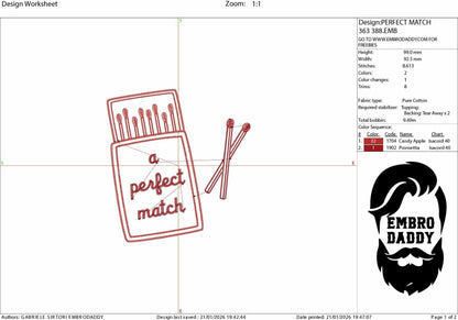 Machine Embroidery files, a perfect match, Preppy Matches, Matchbox, Matchbook, Matchstick, Love, Relationship, PES, xxx, hus & more