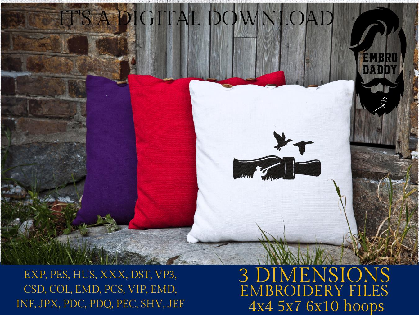 Machine Embroidery files, Duck Hunting, Duck Call, Hunting Season, PES, xxx, hus, dst & more