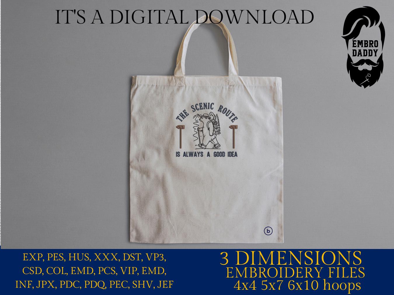 Machine Embroidery files, The Scenic Route Is Always A Good Idea, Outdoors, Hiking Bear, Nature, PES, xxx, hus & more