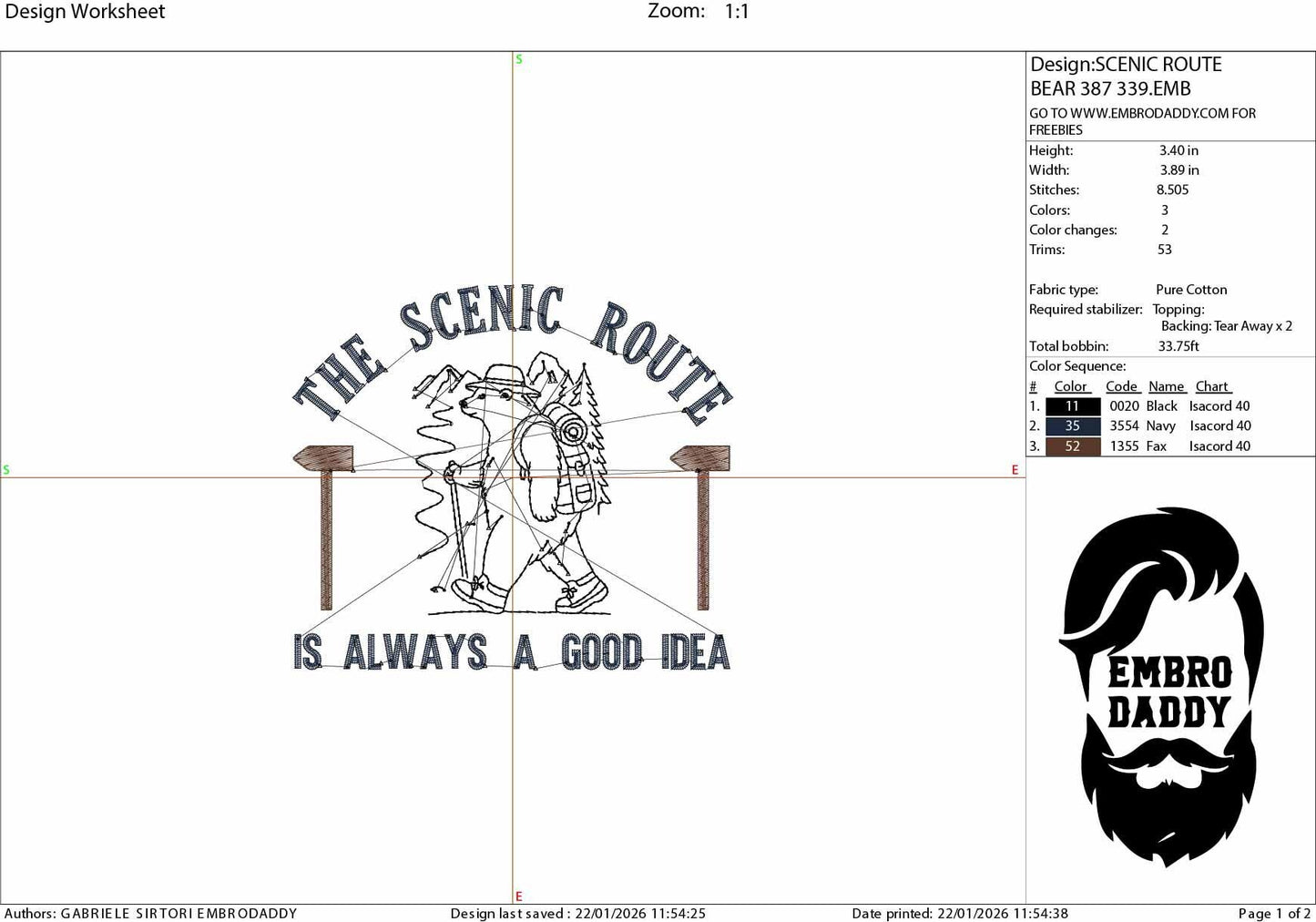 Machine Embroidery files, The Scenic Route Is Always A Good Idea, Outdoors, Hiking Bear, Nature, PES, xxx, hus & more
