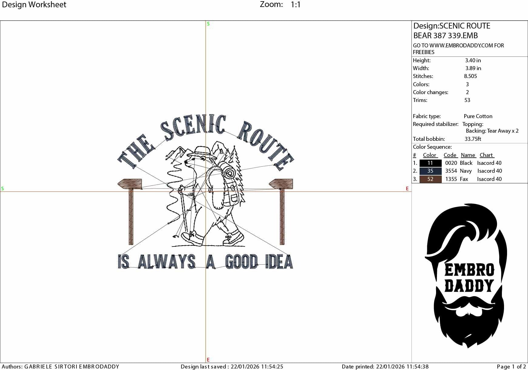 Machine Embroidery files, The Scenic Route Is Always A Good Idea, Outdoors, Hiking Bear, Nature, PES, xxx, hus & more
