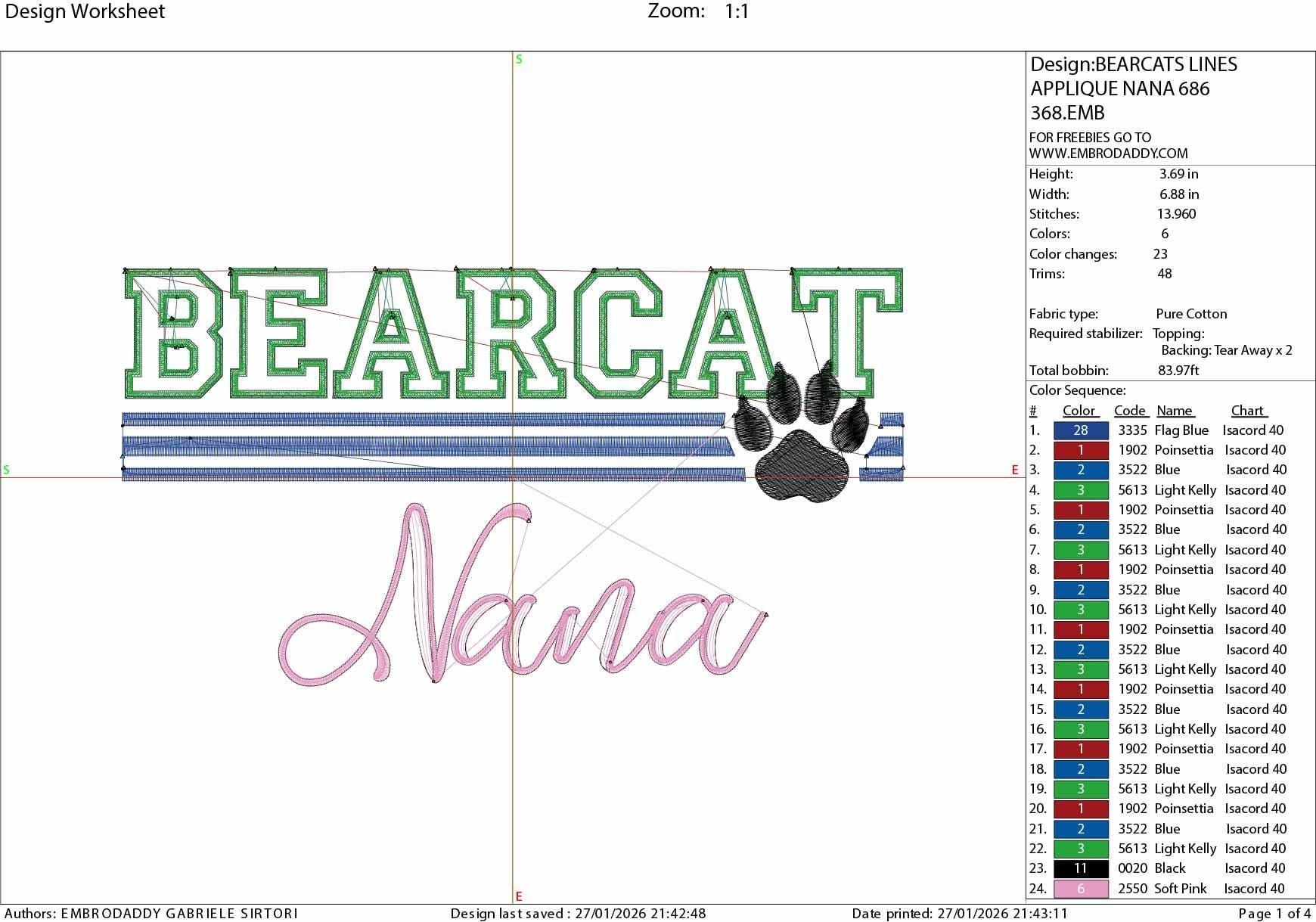 Machine Embroidery files, Bearcat nana appliqué, sport, PES, xxx, hus & more, fan embroidery files