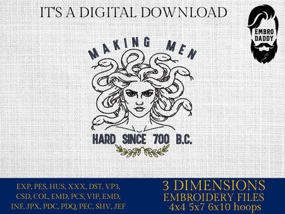 Machine Embroidery files, making men hard since 700 BC, Political, Empowerment Feminist, Social Justice, Human Rights, PES, dst, hus & more