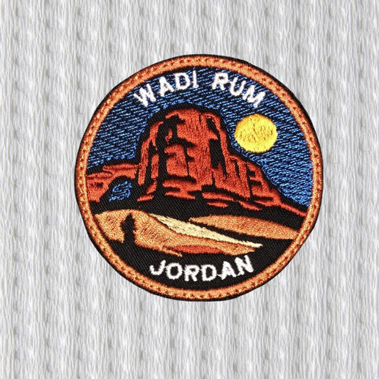 Wadi Rum Patch – Jordan Desert Embroidered Badge – Middle East Travel Patch – Sandstone Trek Souvenir – Adventure Jacket Backpack Patch