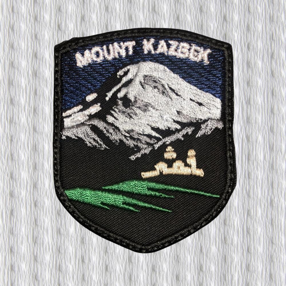 Mount Kazbek Patch – Gergeti Trinity Church Embroidered Badge – Georgia Mountain Iron On Patch – Caucasus Hiking Souvenir – Alpinism Gift