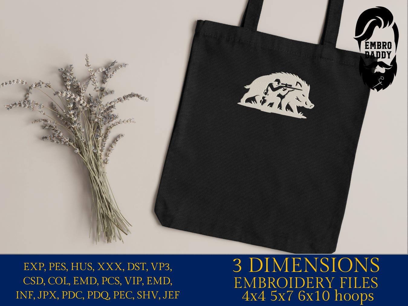 Machine Embroidery files, boar, hog, hunter, PES, DST, xxx, hus and more