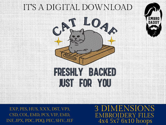 Machine Embroidery files, Cat Loaf, Funny Cat, Funny, Cat, PES, DST, xxx, hus & more