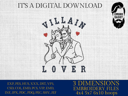 Machine Embroidery files, Villain lover, Retro Design, PES, xxx, hus & more