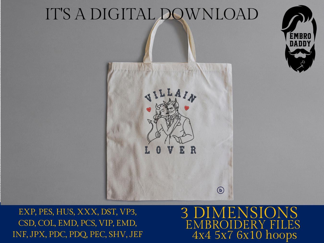 Machine Embroidery files, Villain lover, Retro Design, PES, xxx, hus & more