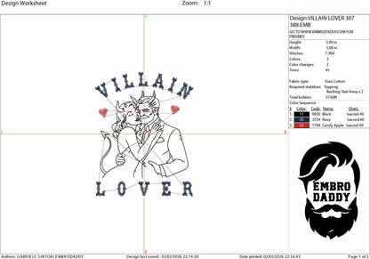 Machine Embroidery files, Villain lover, Retro Design, PES, xxx, hus & more
