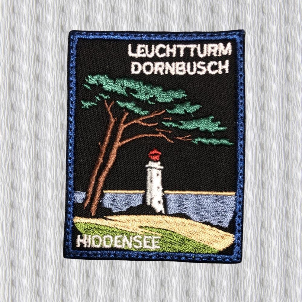 Leuchtturm Dornbusch Patch – Hiddensee Lighthouse Embroidered Patch – Ostsee Germany Souvenir – Baltic Sea Travel Badge