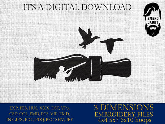 Machine Embroidery files, Duck Hunting, Duck Call, Hunting Season, PES, xxx, hus, dst & more