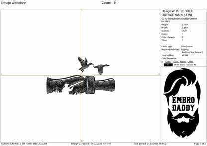 Machine Embroidery files, Duck Hunting, Duck Call, Hunting Season, PES, xxx, hus, dst & more