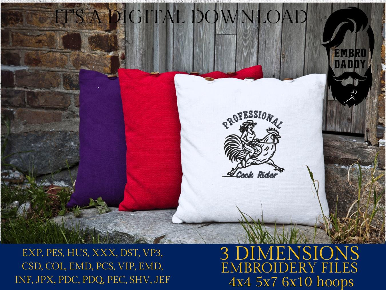 Machine Embroidery files, Professional Cock Rider | Funny Adult Humor, PES, dst, hus & more