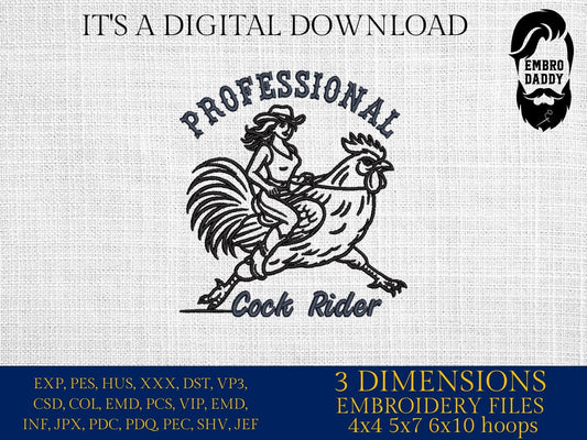 Machine Embroidery files, Professional Cock Rider | Funny Adult Humor, PES, dst, hus & more