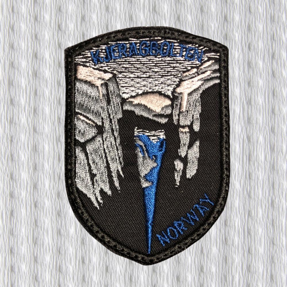 Kjeragbolten Patch – Norway Hiking Embroidered Badge | Scandinavian Mountains Adventure Patch