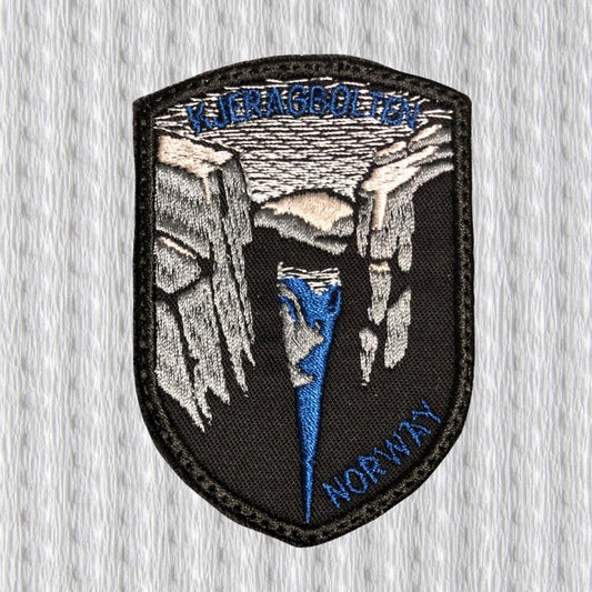 Kjeragbolten Patch – Norway Hiking Embroidered Badge | Scandinavian Mountains Adventure Patch