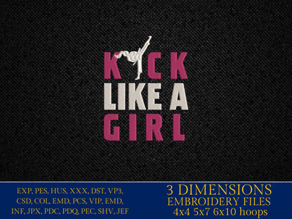 Cool Karate, Kick Like a Girl - karate, martial arts, taekwondo Embroidery Design – Machine Embroidery File PES, xxx, dst, & more