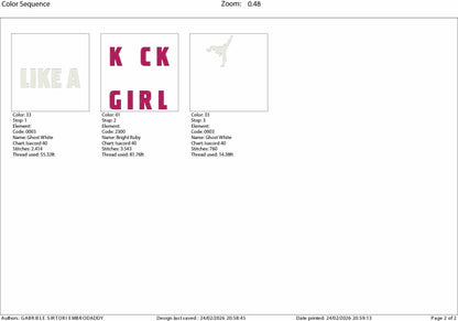 Cool Karate, Kick Like a Girl - karate, martial arts, taekwondo Embroidery Design – Machine Embroidery File PES, xxx, dst, & more