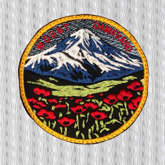 Mount Damavand Embroidered Patch – Iran Volcano Mountain Patch, Adventure Travel Badge, Nature Landscape Iron On Patch
