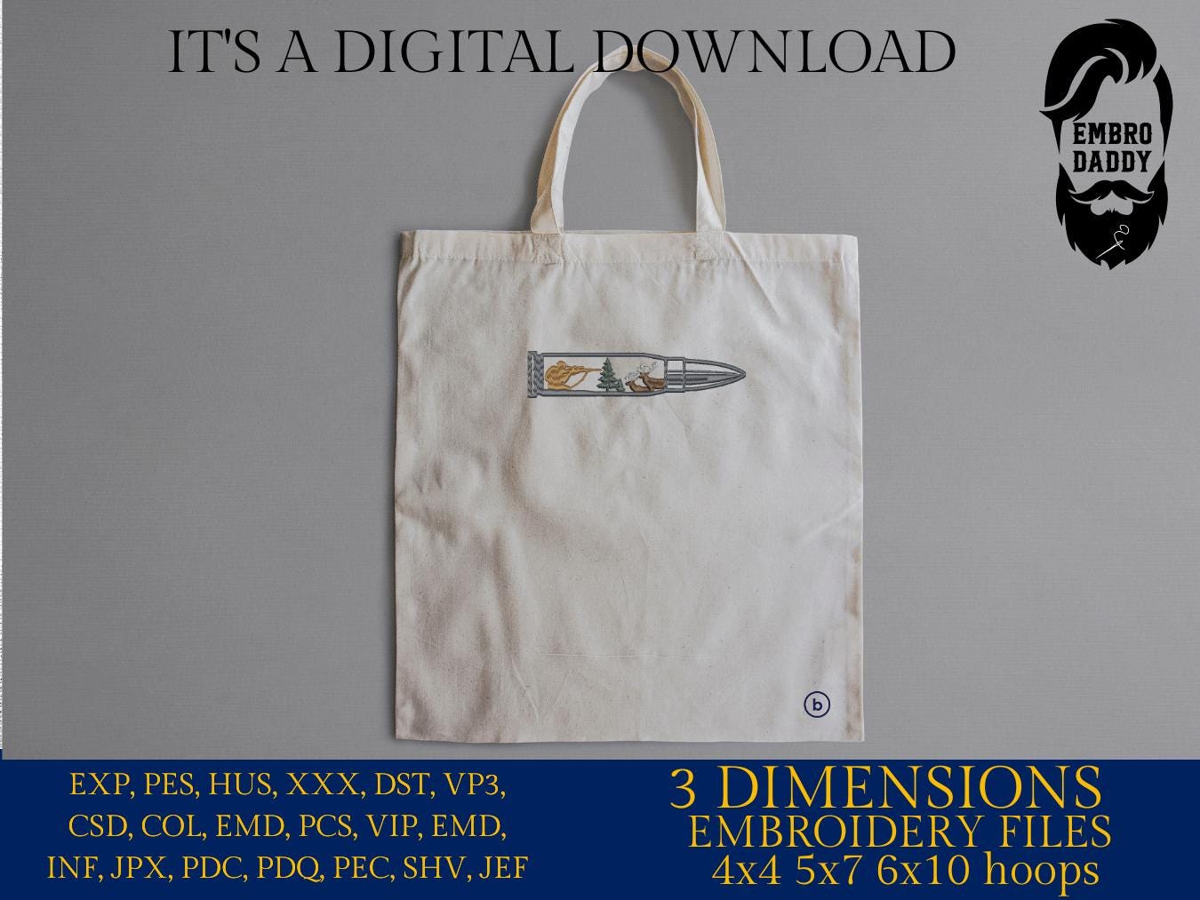 Machine Embroidery files, Hunter buck bullet, PES, xxx, hus & more