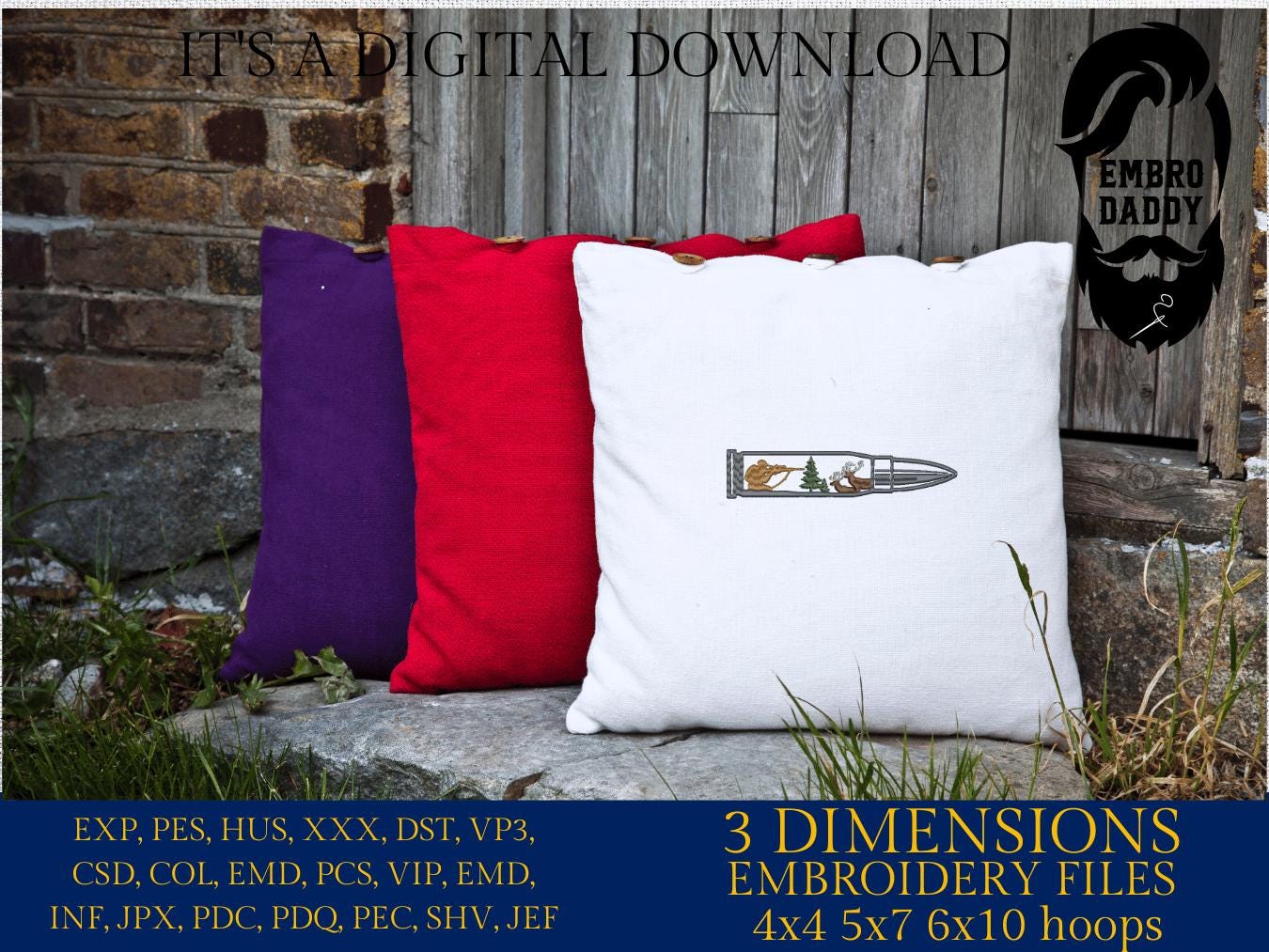 Machine Embroidery files, Hunter buck bullet, PES, xxx, hus & more