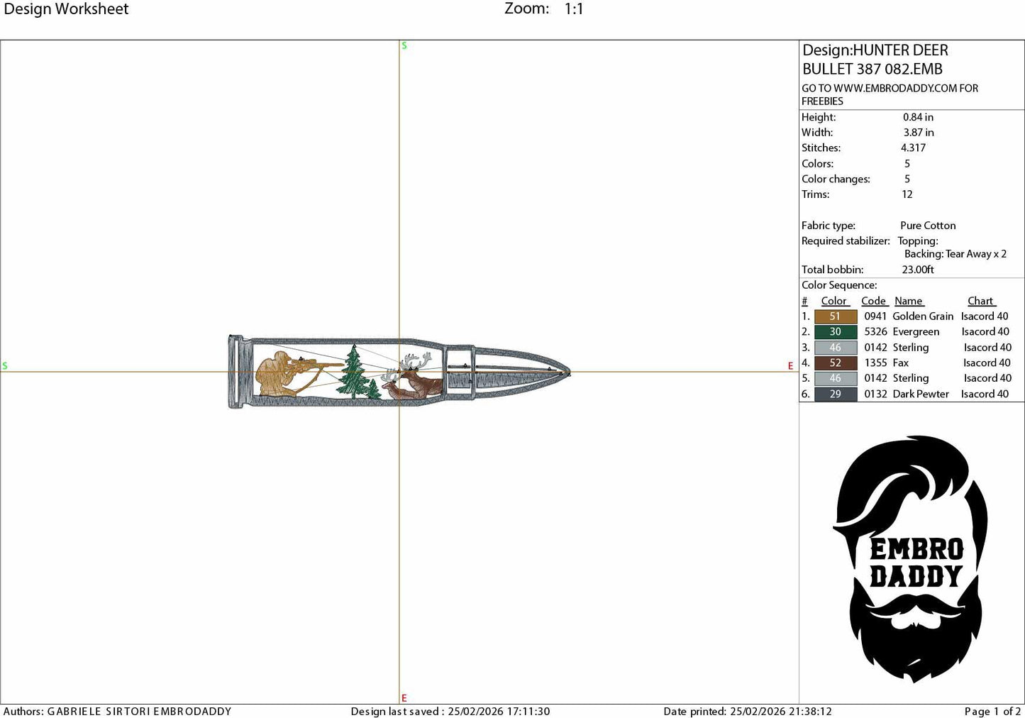 Machine Embroidery files, Hunter buck bullet, PES, xxx, hus & more