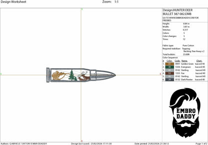 Machine Embroidery files, Hunter buck bullet, PES, xxx, hus & more