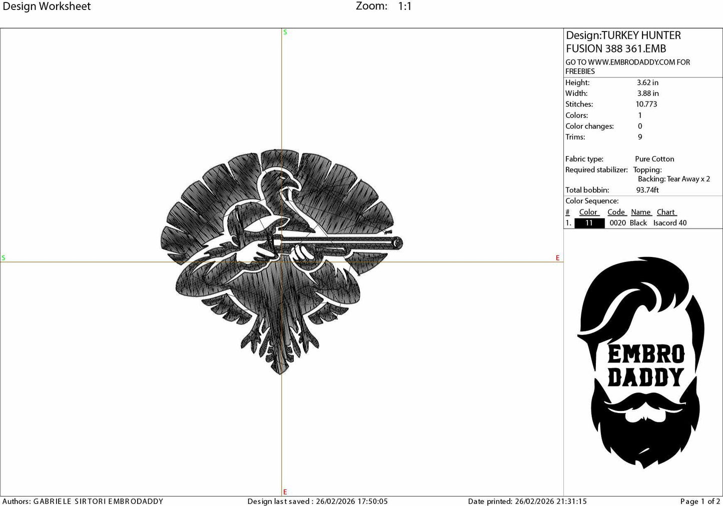 Machine Embroidery files, Turkey hunter, PES, DST, xxx, hus and more